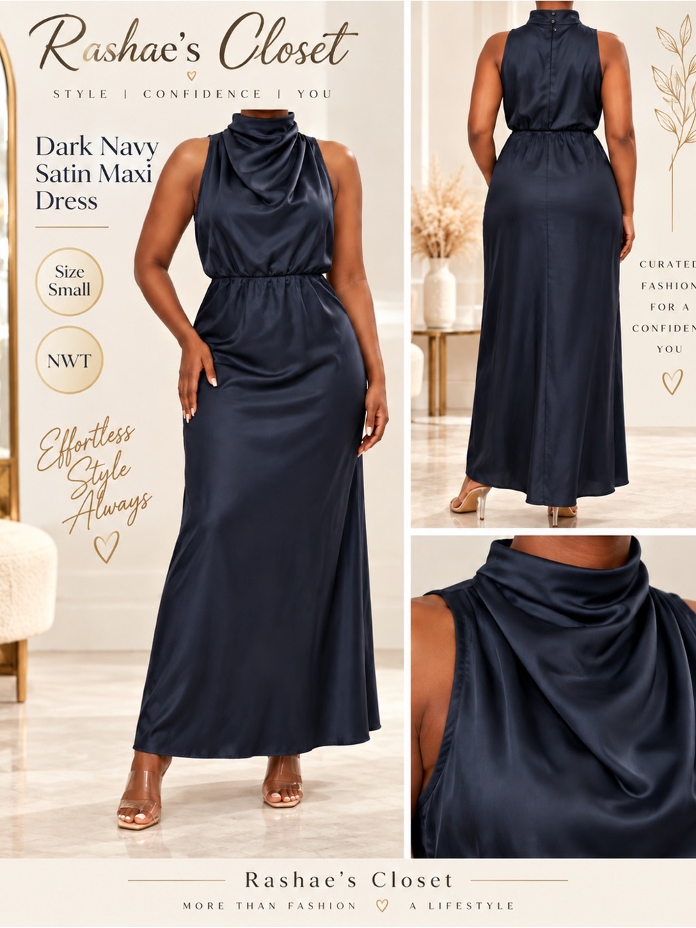 Dark Navy Satin Maxi Dress